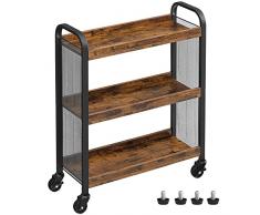 VASAGLE Carrito de Cocina Estrecho, Carrito Auxiliar con Ruedas, Ahorro de Espacio, Estantería de Cocina con Estructura de Hierro, 66 x 26 x 85 cm, Marrón Rústico LRC66BX
