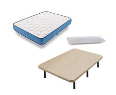 HOGAR24 ES Cama Completa - Colchón Viscoelástico Viscorelax + Base Tapizada 3D (2 Bases de 80cm con Abrazadera) + 12 Patas de 26cm + Almohada de Fibra (2x80cm), 160x200 cm