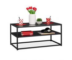 Relaxdays Mesa Centro de Salón con Balda Inferior, Diseño moderno, DM y Metal, Negro, 42 x 90 x 50 cm