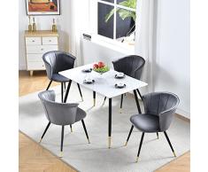MEUBLE COSY Mesa Retro 110 cm Rectangular de Cocina, Juego de 4 sillas de Comedor de Terciopelo, Patas de Metal, Color Blanco + Gris, 110x70x75/55x57.5x75.5cm