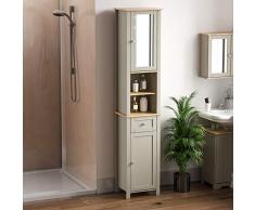 Bath Vida Mueble de baño Priano alto con espejo, armario de almacenamiento de pie, unidad Tallboy de pie, gris
