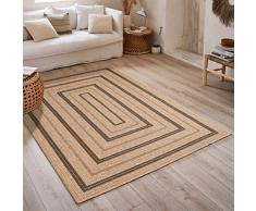 Nazar Alfombra Natural, Alfombra Natural Boheme, Alfombra de Yute, Alfombra de salón, Dormitorio, pasillos, Alfombra Exterior, Color Natural (200 x 290 cm, 8863 Negro)