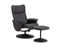 Julian Bowen Sillón reclinable y Taburete Lugano, Marco de Metal con Espuma y tapicería, Piel sintética Negra, Height: 95, Width: 75, Depth: 76cm
