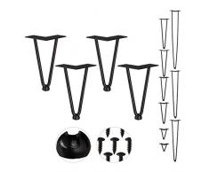 Relaxdays Pack 4 Patas Horquilla para Mesas, Muebles, Hairpin Legs, Metálicas, Acero y Goma, Alto, Negro, 20 cm-2 Barras