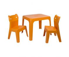 RESOL Set Jan Cat Mesa Infantil con Sillas | 2 Sillas Niños y Mesa de Plástico | Apilables y de Muy Fácil Limpieza y Mantenimiento | Naranja Mesa + 2 Sillas