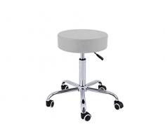 QUIRUMED Taburete Base cromada 5 Ruedas, Acero, Color Plata, Tapizado en Polipiel, Relleno de Alta Densidad, Ligero, Regulable en Altura, hasta 150 kg