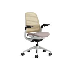 Steelcase Serie 1 Silla de Oficina Ergonómica de Altura Ajustable con Soporte Lumbar y Reposabrazos Ajustables, Respaldo de Malla Beige Transpirable y Tejido de Asiento Gris/Naranja Cómodo