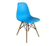 ST004 azul Silla patas madera y asiento PP azul estilo nórdico para comedor, cocina , balcón , terraza interior,habitación juvenil, dormitorio, hostelería. 1 unidad