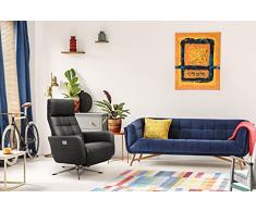 Sillón TV Scandico Bosse / Sillón reclinable giratorio con respaldo y ajuste de reposapiés con 2 motores / Posición de equilibrio del corazón / 74 x 107 x 90 / Cuero negro