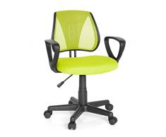 hjh OFFICE 725108 Silla de Escritorio para niños KIDDY CD Malla Verde, Respaldo de Altura Regulable, Silla giratoria Infantil