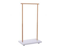HOMCOM Perchero Bambú con Ruedas y Estante Inferior Perchero de Pie Colgador para Ropa Zapatos para Entrada 80x45x155cm