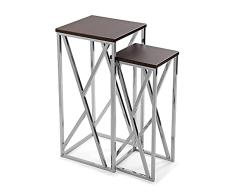 Versa Otawa Mesa Auxiliar para el Salón, la Habitación o la Cocina. Moderna Mesilla Baja, Set de 2, Medidas (Al x L x An) 73,5 x 34,5 x 34,5 cm, Madera y Metal, Color Marrón y Plateado