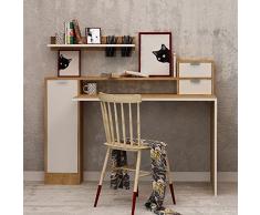 Homemania Escritorio Lion para Pc con Estantes y Puertas, Tablero de Aglomerado de Melamina, Blanco, Roble Zafiro, Negro, 145 x 60 x 88 cm
