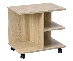BAKAJI Mesa de café para salón multifunción Mesa sofá Porta TV revistas mesita de Noche con Ruedas de melamina Efecto Madera (Beige)