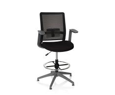 hjh OFFICE 738120 Silla de Trabajo Pure Work Grey Tela Negro, Taburete Giratorio para Tareas ergonómica con Soporte Lumbar, Regulable en Altura