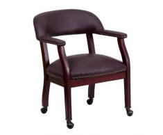 Flash Muebles Lujosa Silla de Conferencia de Vinilo Negro con Ruedas, Burgundy Leather, 24 W x 27 D x 31.5 H