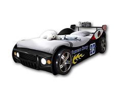 Möbel Akut Energy Cama iluminación LED 90 x 200 cm-Emocionante Cuna de Coche para pequeños Corredores en Negro, Engineered Wood, 105 x 60 x 225 cm