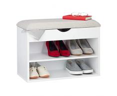 Relaxdays Banco Zapatero, Acolchado, Mueble de Pasillo, Tres Compartimentos, Asiento, 45 x 62 x 30 cm, 1 Ud. Blanco, Aglomerado