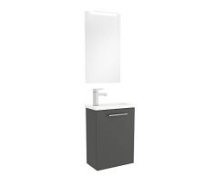 Conjunto mueble de baño 40 cm 100% montado de fábrica con Lavabo y Espejo incluidos | Modelo Micro color Gris lacado Mate de 1 puerta | Lavabo de Carga Mineral | Aplique Luz Led