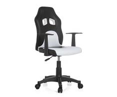 hjh OFFICE Teen Racer Al Silla Infantil, Poliuretano, (Negro/Blanco), 41x51x103 cm