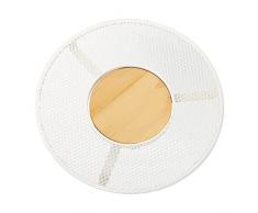 DRW Salvamantel de Rejilla de Metal y Centro de Madera en Blanco y Natural 20x2cm, Madera 8,6cm
