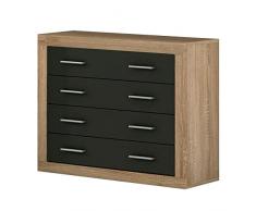 LIQUIDATOR Cómoda 4 Cajones Modelo Lara, Color Cambrian Grafito, Cómoda Dormitorio, Medidas: 81,5 cm (Alto), 98 cm (Ancho), 39,6 cm (Fondo)