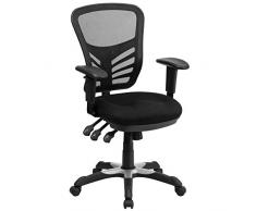 Flash Furniture Silla de escritorio ergonómica, giratoria, de malla, multifunción, respaldo medio, reposabrazos ajustables, color Negro