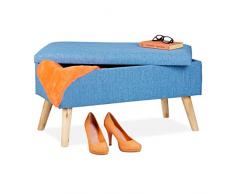 Relaxdays Banco con Espacio de Almacenamiento Acolchado para Cofre Moderno, Patas de Madera, Cubierta de Tela, 39 x 77 x 39 cm, Color Azul, Tablero de Fibra 40% poliéster 20%