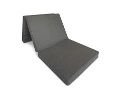 Somnia Descanso - Colchón Plegable para Invitados con Cierre y Asa, Espuma de Gran Densidad (Extrafirme) y Funda en Loneta Gris Oscuro Desenfundable, Muy Transpirable, Blanco, 80 x 190