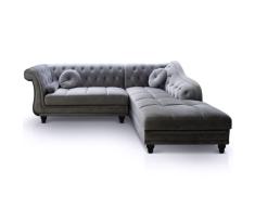 Menzzo Brittish A968VG - Sofá esquinero, contemporáneo, de madera y terciopelo, 240 x 180 x 80 cm, plateado