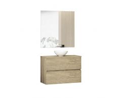 Baikal Conjunto de Mueble de Baño Ness, Especial para baños pequeños. Mueble de Fondo Reducido en 36cm, Incluye Lavabo Cerámico. Mueble MONTADO. Dos Cajones con Espejo 80 cm Nature