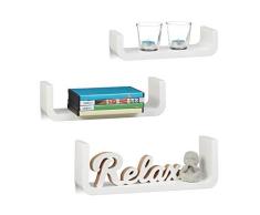 Relaxdays Juego de Estantes de Pared en Forma de U, Madera, Blanco, 10x39.5x14 cm