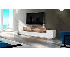 Homemania Soporte de TV Coro con Puertas y Estantes, Tablero de Aglomerado de Melamina, Blanco, Arce, 240 x 45 x 51.5 cm