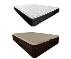 Somnia Descanso - Pack Colchón Viscoelástico Bombay Reversible + Canapé Madera Abatible Gran Capacidad | Color Wengué 135 x 190