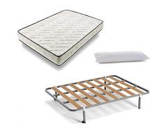 HOGAR24 ES Cama Completa - Colchón Flexitex + Somier Basic + 4 Patas de 26cm + Almohada de Fibra, 90x190 cm