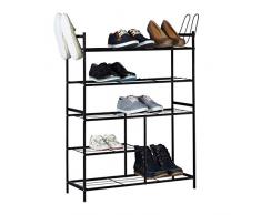 Relaxdays Zapatero Metálico Sandra, 5 Estantes, Organizador Zapatos, 16 Pares, Acero, 101 x 85 x 26 cm, Negro, Metal