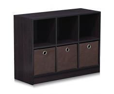 Furinno Librería Básica 3X2 con Contenedores, Nogal Oscuro, 99940 Dwn