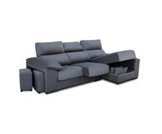SHIITO - Sofá de 3 Plazas con Chaise Longue Derecha y Arcón - Modelo Ariel - 208 x 105 x 147 cm - Asientos Deslizantes y Reclinables - En Gris Marengo