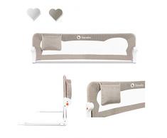 Lionelo Eva - Rejilla de protección anticaídas para Cama Infantil, Red ventilada, Plegable hasta 180 Grados, fácil Montaje, 150 cm de Largo (Gris Jaspeado con Bolsa)