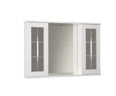 Mama Store Espejo DE BAÑO con Inglesina Y LUZ LED-Blanco Brillante Lacado, Madera, L.92 CM X P. 16 CM X H. 64 CM