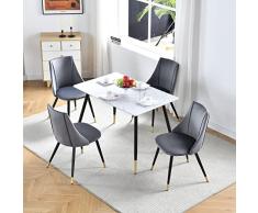 MEUBLE COSY Mesa Retro 110 cm Rectangular de Cocina, Juego de 4 sillas de Comedor de Terciopelo, Patas de Metal, Color Blanco + Gris, 110x70x75/46x53.5x83cm