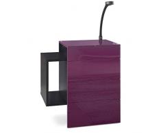 Mesilla de Noche Queens, Cuerpo en Negro Mate/Parte Frontal y Parte Superior en Color Morado Brillante con lámpara LED Negra Flexi