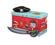 Relaxdays Baúl para Juguetes, Taburete Infantil, Plegable, niñas, Piratas, 50L, Rojo, 36 x 60,5 x 30,5 cm