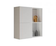 Mama Store ATENA Atenea Armario de Pared Doble con 2 Puertas y Compartimentos para el día, Blanco Brillante Lacado, Madera, L.71 x P.22 x H71 CM