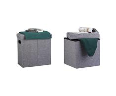 Relaxdays Puff Almacenaje Plegable con Tapa, Poliéster, Gris Oscuro, 49.5 X 46 X 25.5 Cm & Taburete Plegable, Reposapiés Cuadrado, Tapa extraíble, Lino, 38x38x38 cm, Gris Oscuro