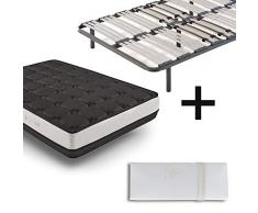 HOGAR 24 Colchón Viscoelástico Bioluxe 3D + Somier Multiláminas con Patas De 32cm + Almohada 100% Viscoelástica, 140x190cm (2 Almohadas de 70cm)