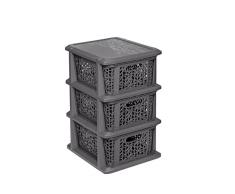 BranQ - Home essential Estantería Universal Multifuncional con diseño de bambú, plástico sin bisfenol A, 3 cestas, Color Antracita, Polipropileno, 3 Körben