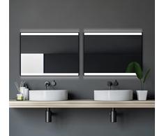 Talos Black Shine Espejo de luz LED, Glass, Aluminium, Negro Mate, 100 cm
