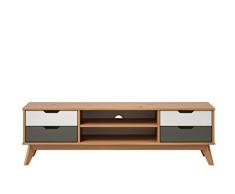 Inter-Furn Mueble bajo para televisor, Madera, Pino Macizo, Miel, Gris y Blanco, 140 x 42 x 40 cm