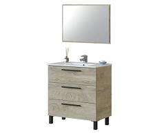 Habitdesign Mueble de Baño con 3 Cajones y Espejo, Modulo Lavabo, Modelo Athena, Acabado en Roble Alaska, Medidas: 80 cm (Ancho) x 86 cm (Alto) x 45 cm (Fondo)